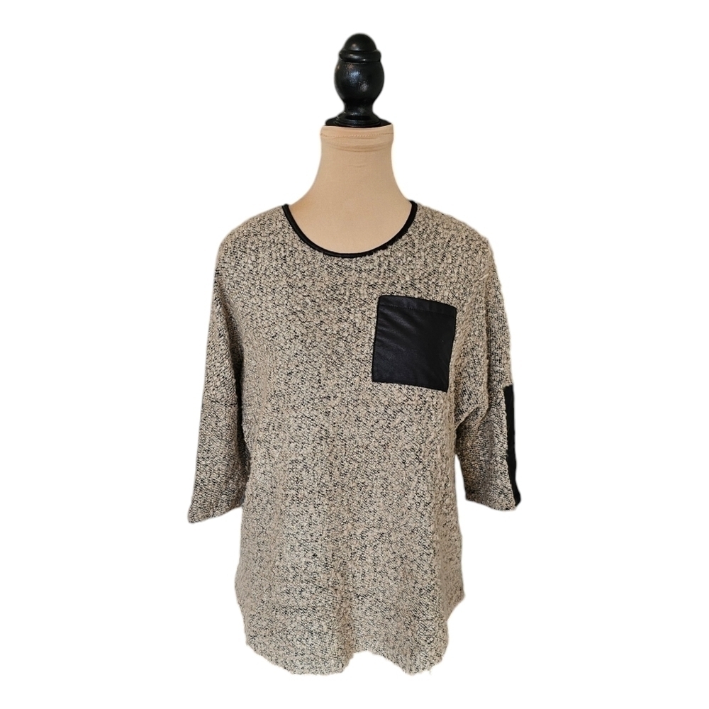 DKR & Company Fluffy Faux Leather Top Sz S